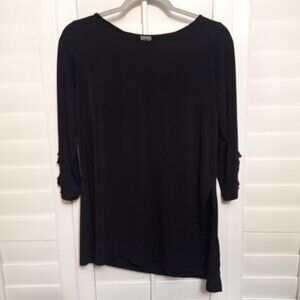 Clara Sun Woo Womens Size Small Top T Shirt Black Knit Stretch Pullover
